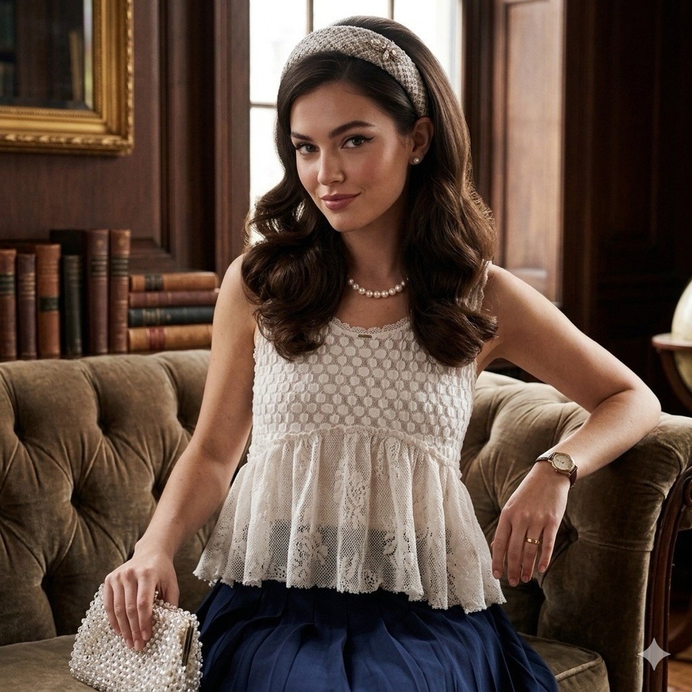 Free People Top L Lace Peplum Lace Coquette Blair Waldorf Gossip Girl Aesthetic